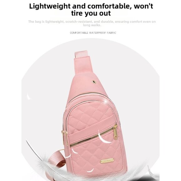 Small Quilted Crossbody Sling Backpack With Multi-Pockets & Headphone Port - Bla - Picture 9 of 11